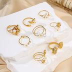 Classical Stainless Steel Shell Flower Pearl Open Ring