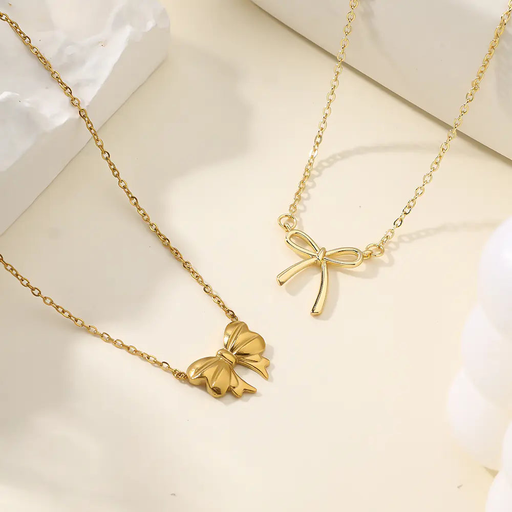 Stainless Steel Bow Knot Pendant Necklace