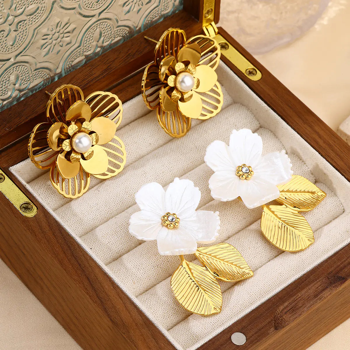 Distinctive Gold Coated 3 Layers Flower Earrings