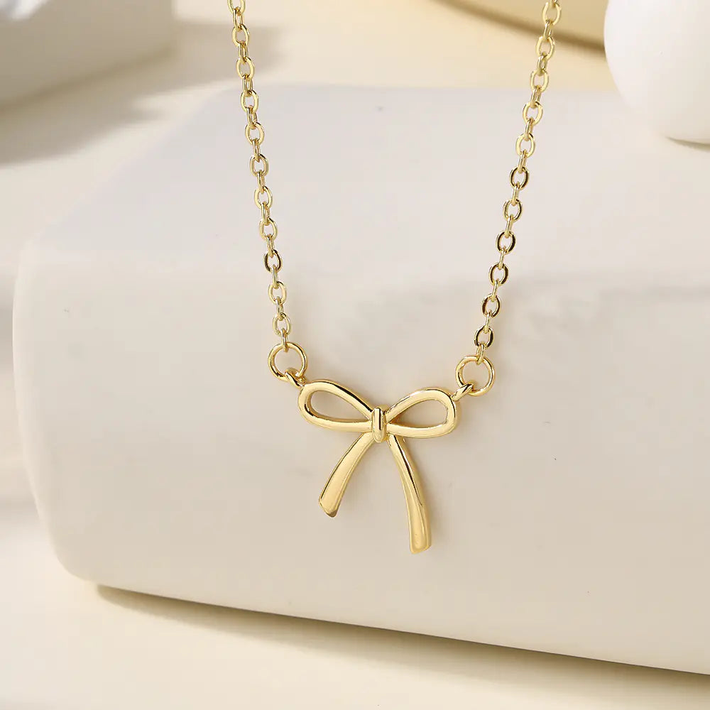 Stainless Steel Butterfly Bow Knot Pendant Necklace