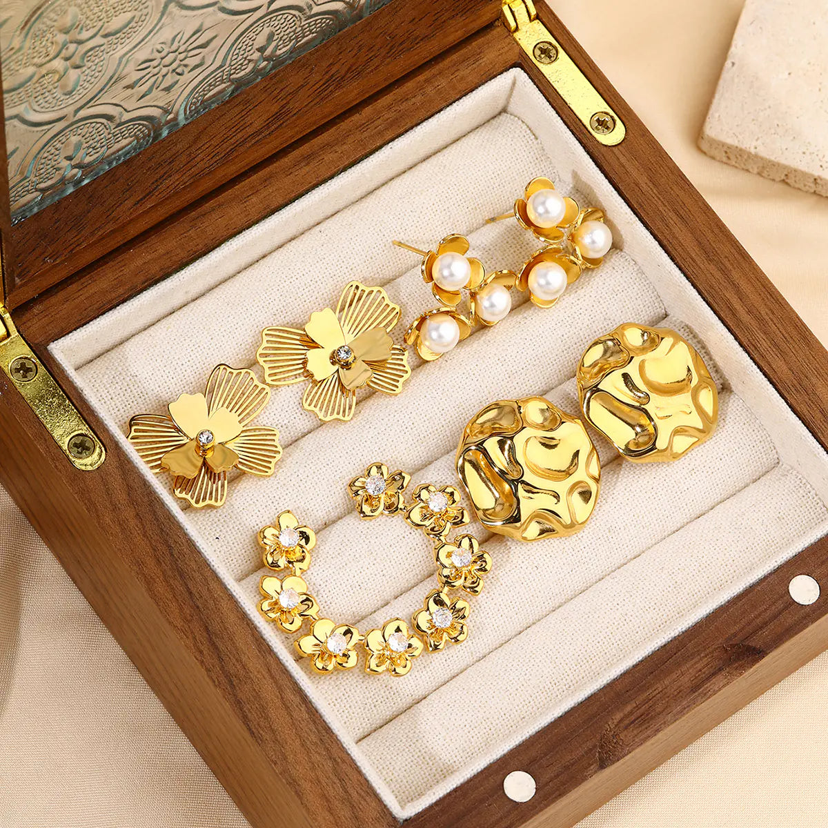 Stylish Double Layers Petal Embedded Earrings