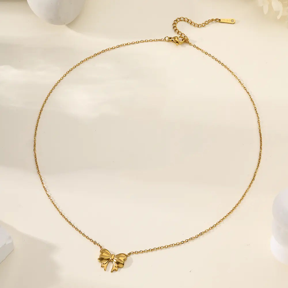 Stainless Steel Bow Knot Pendant Necklace