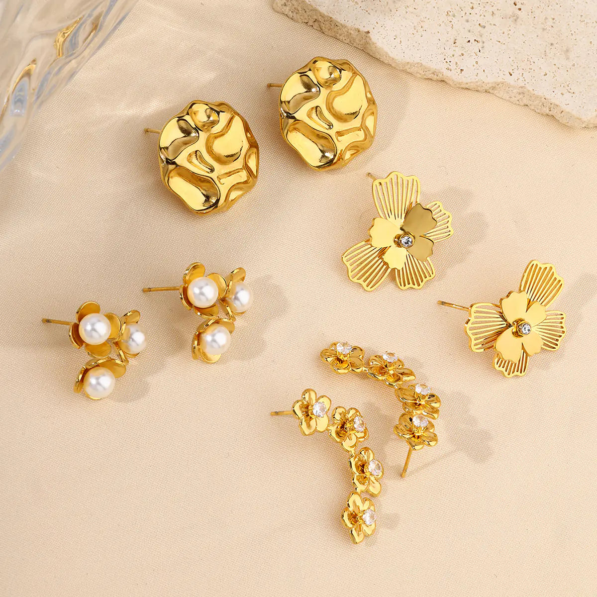 Stylish Double Layers Petal Embedded Earrings