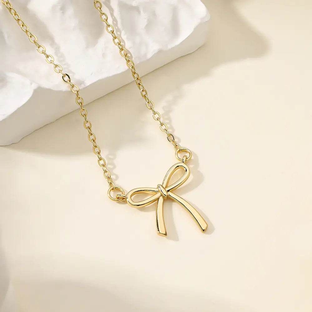 Stainless Steel Butterfly Bow Knot Pendant Necklace