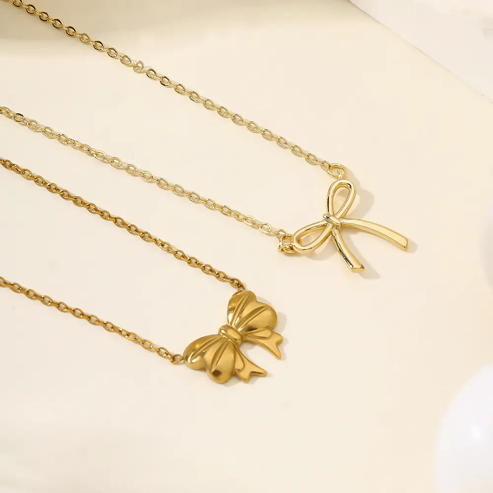 Stainless Steel Butterfly Bow Knot Pendant Necklace