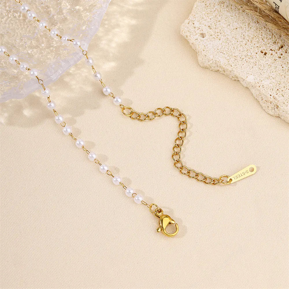 Stainless Steel White Rhinestones Bow Design Necklace
