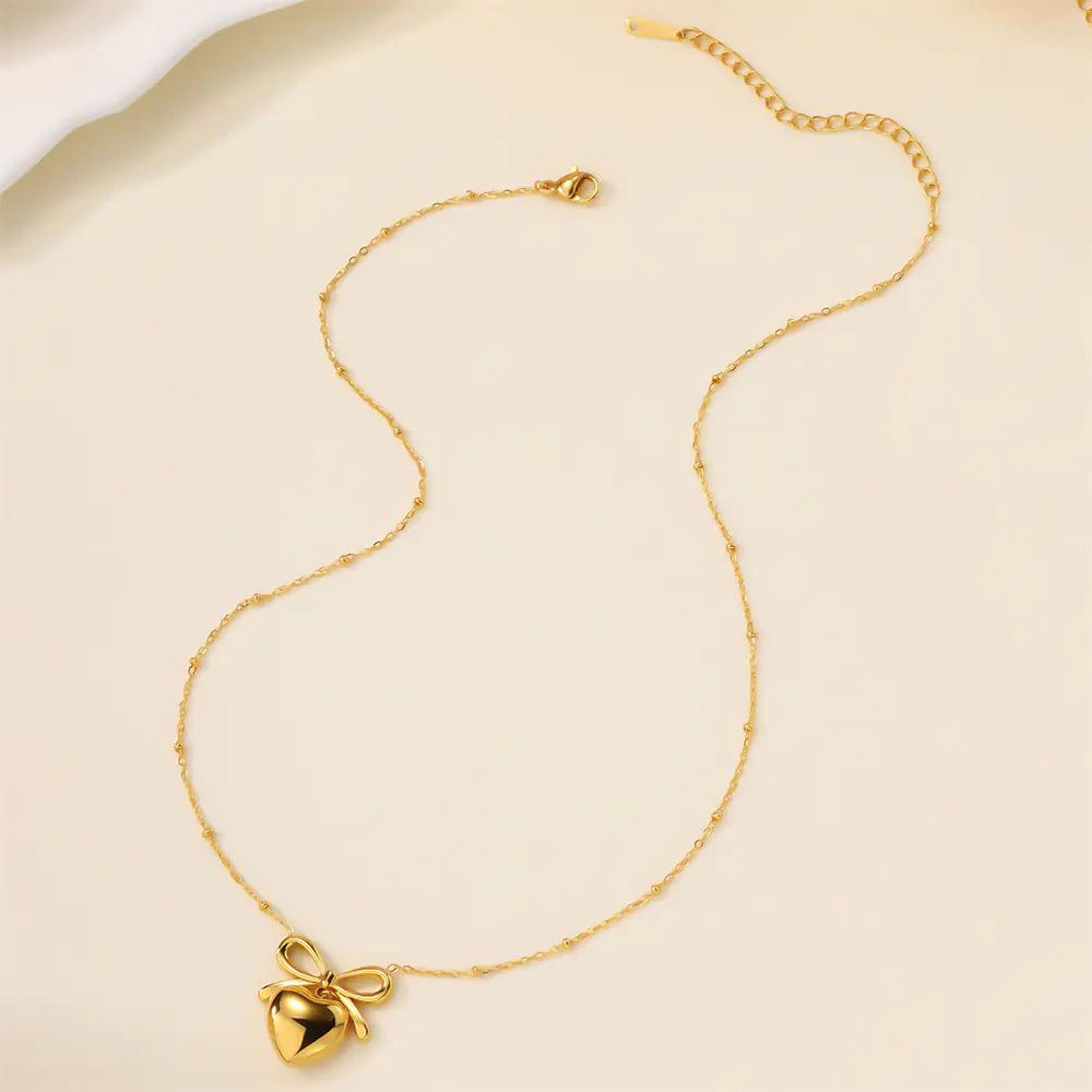 Stainless Steel Non Tarnish Bow Heart Design Necklace