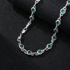 Trendy 9mm Brass Round Green CZ Chain Necklace