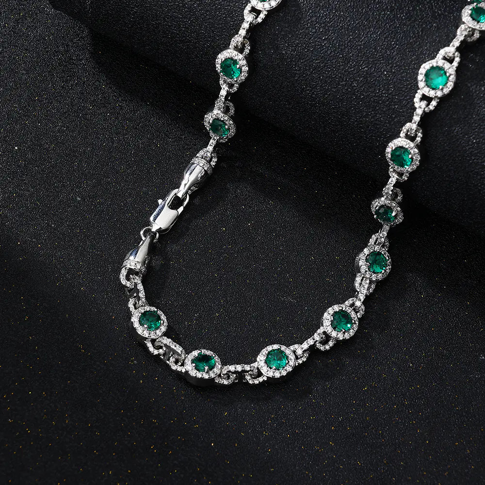 Trendy 9mm Brass Round Green CZ Chain Necklace