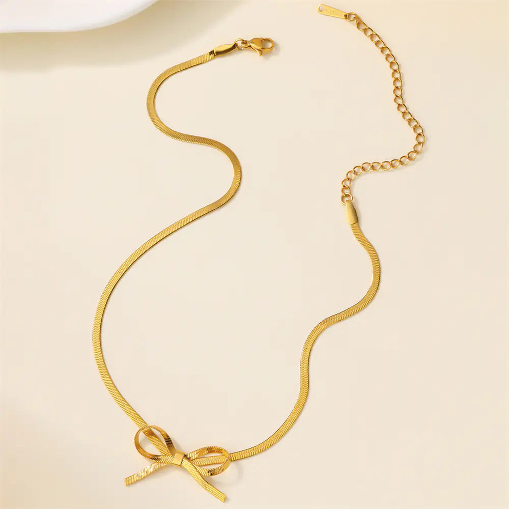 Stainless Steel Blade Chain Silver and Gold Bow Necklace