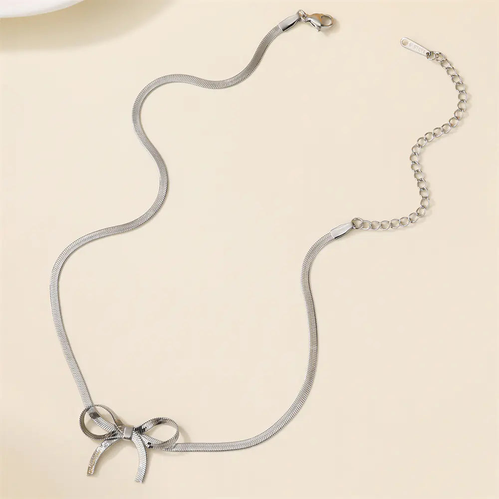 Stainless Steel Blade Chain Silver and Gold Bow Necklace