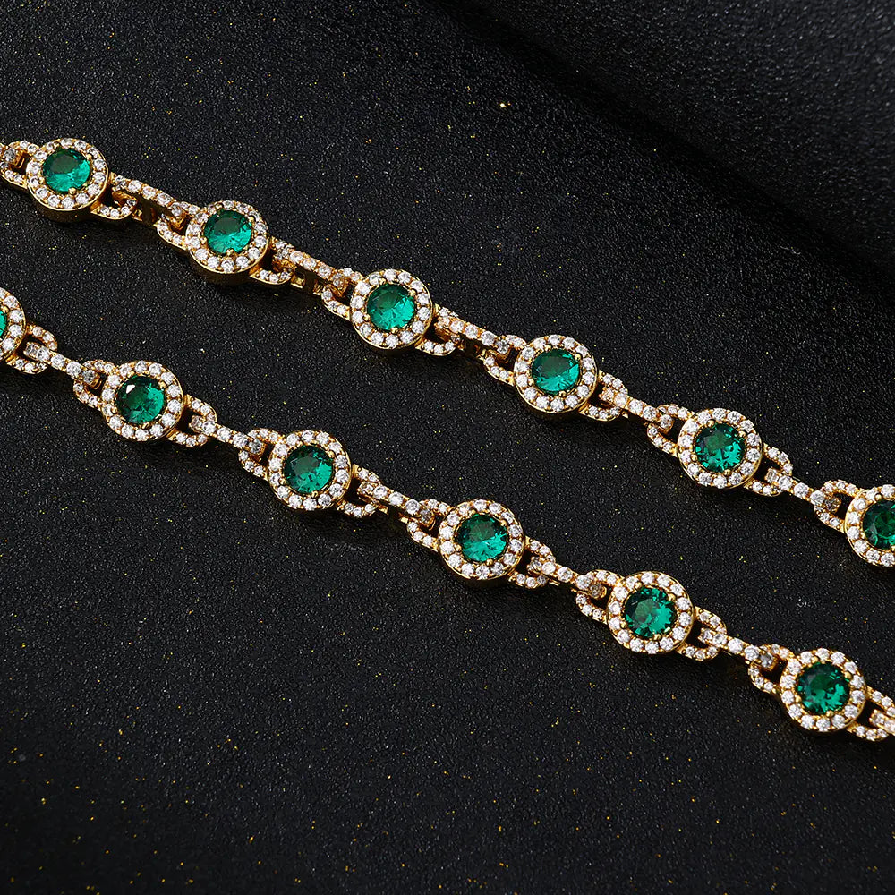 Hot 10mm Brass Green CZ Cluster Link Bracelet