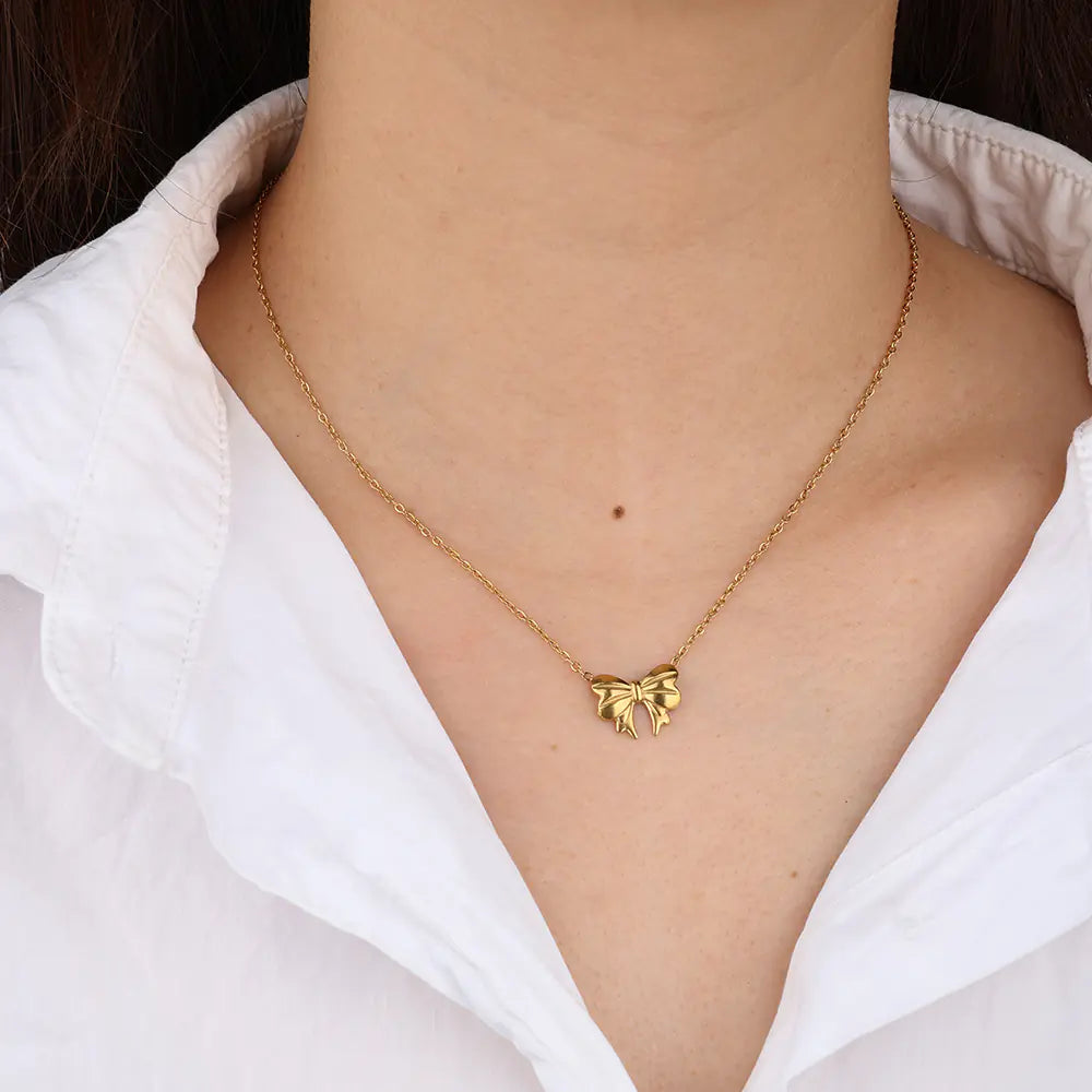 Stainless Steel Bow Knot Pendant Necklace
