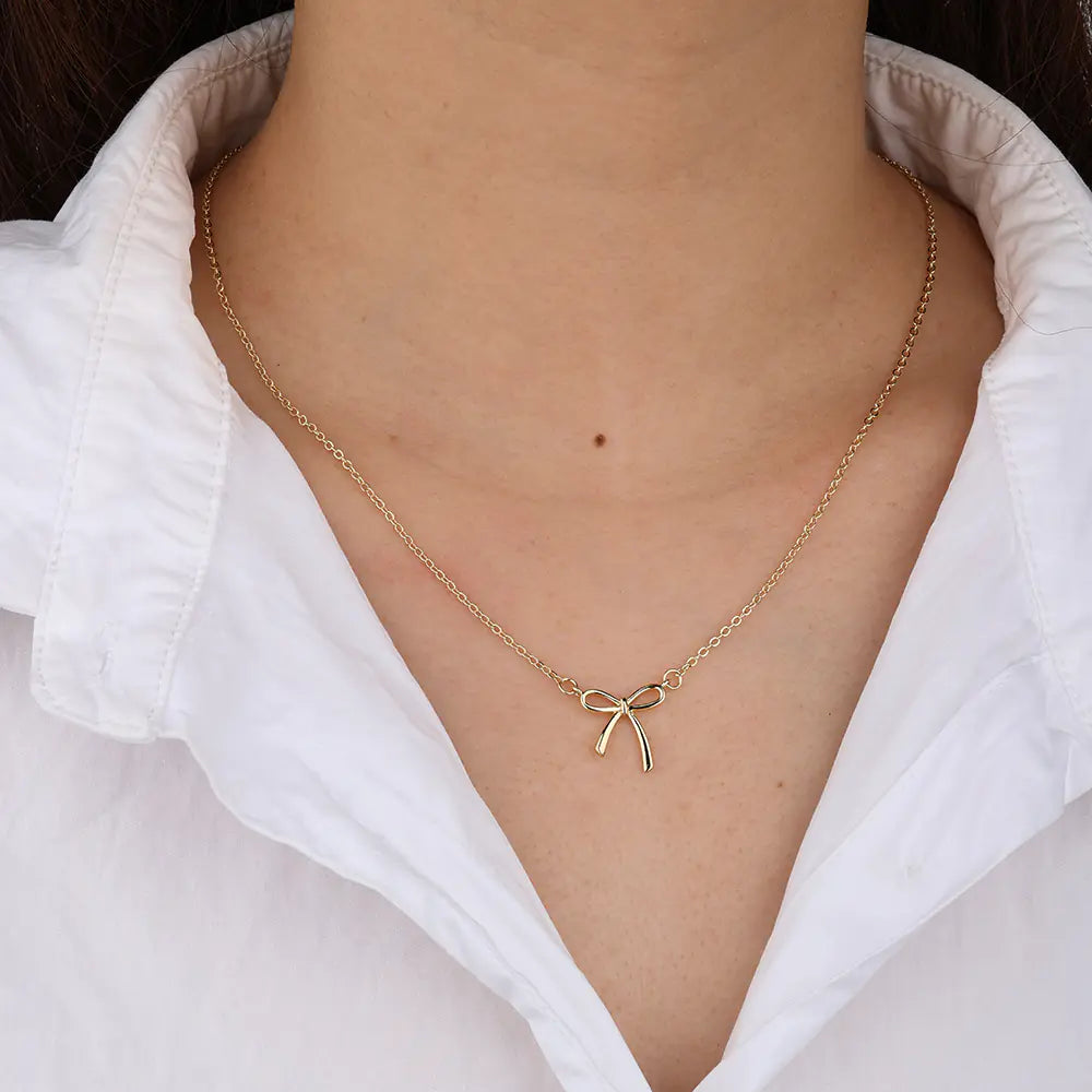 Stainless Steel Butterfly Bow Knot Pendant Necklace