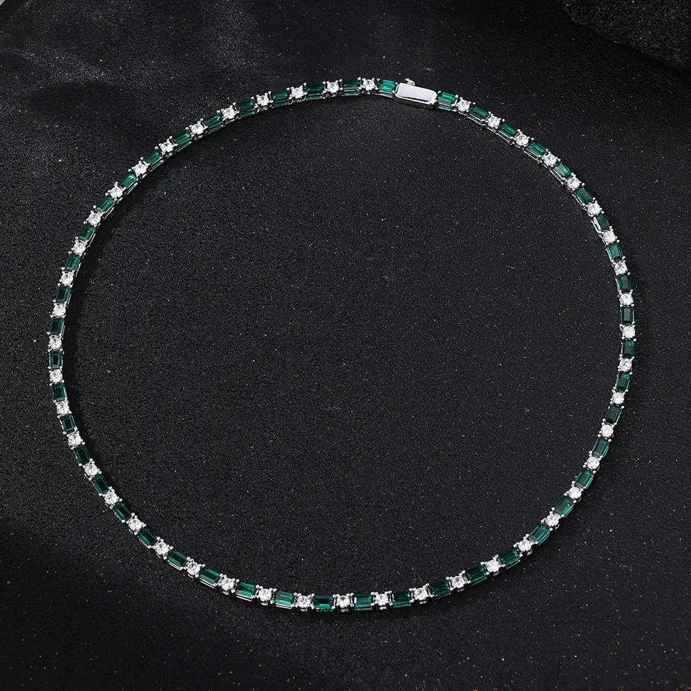 Green rectangular round cz alternating tennis chain