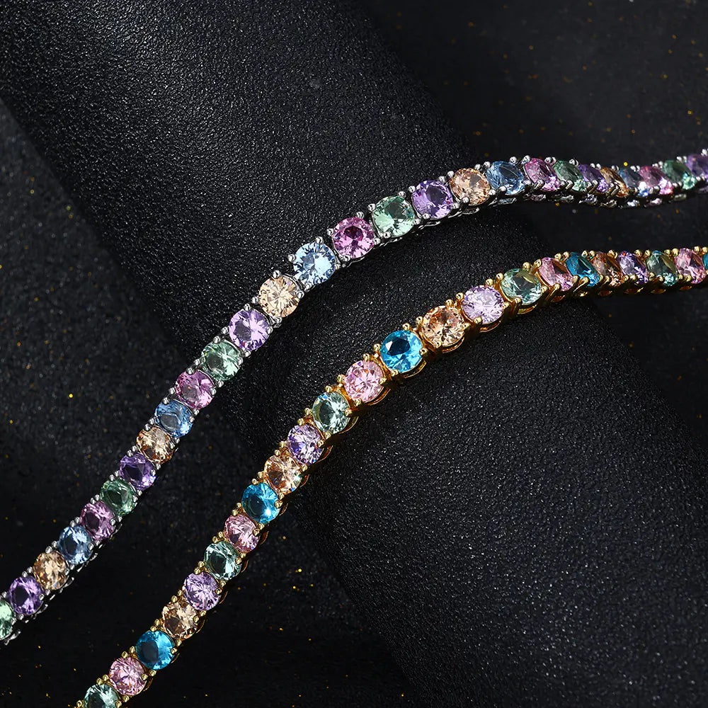Brass CZ Colorful Tennis Necklace