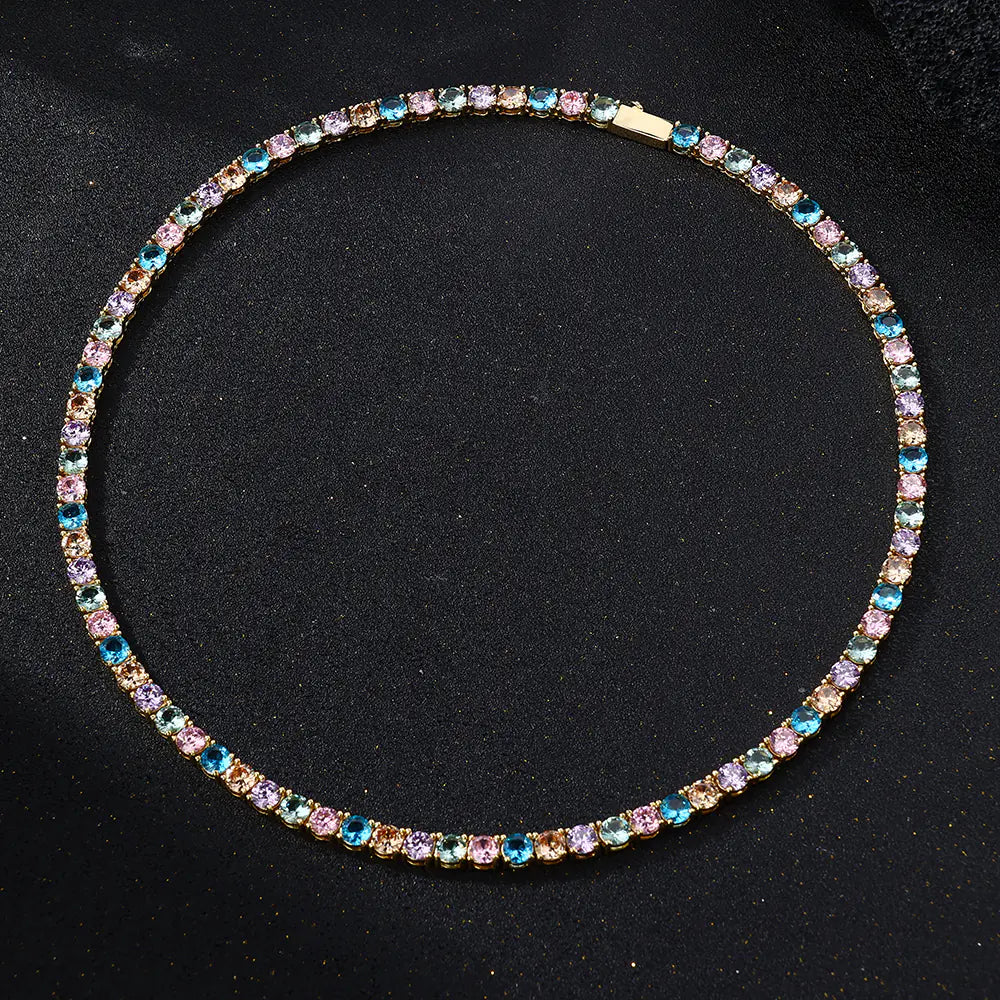 Brass CZ Colorful Tennis Necklace