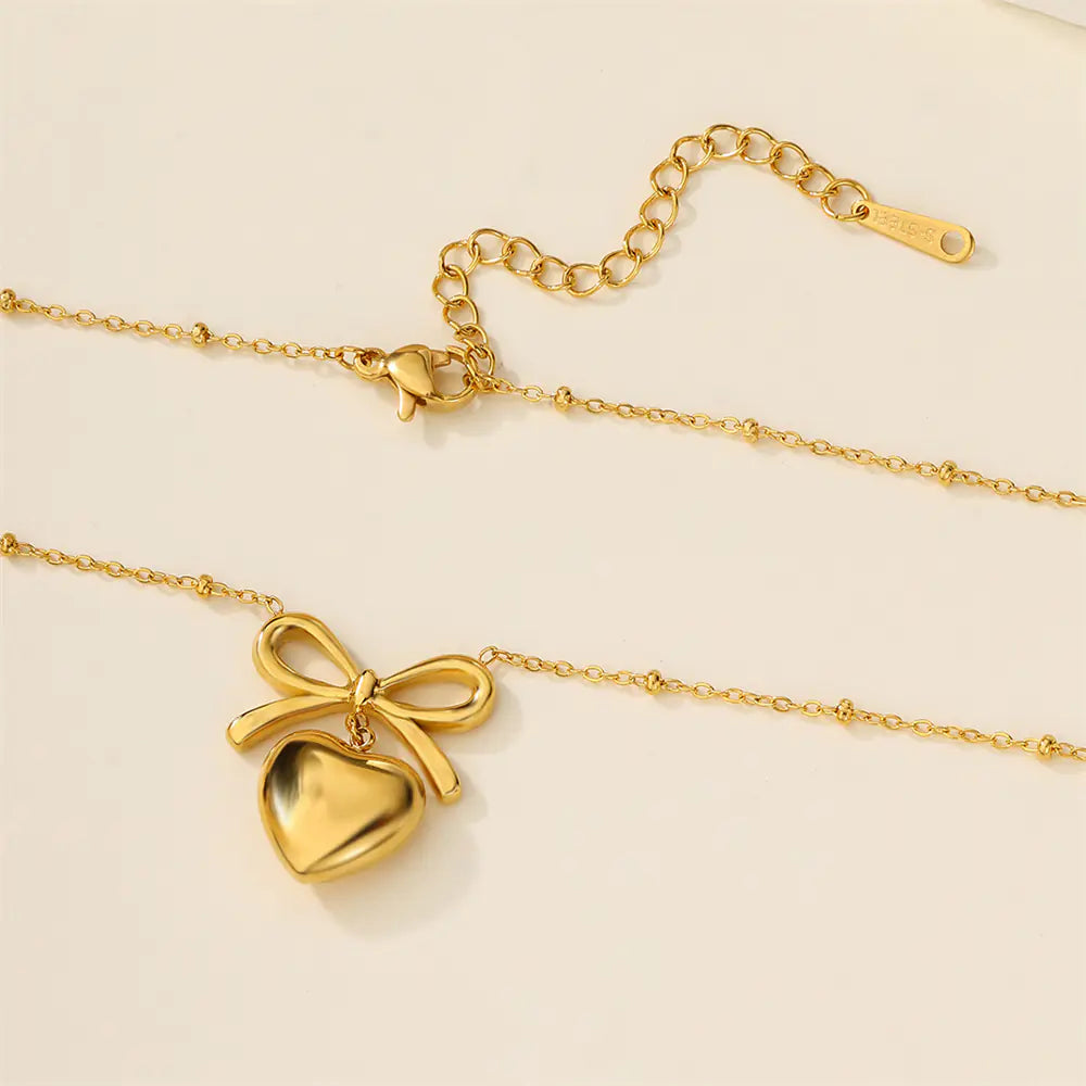 Stainless Steel Non Tarnish Bow Heart Design Necklace