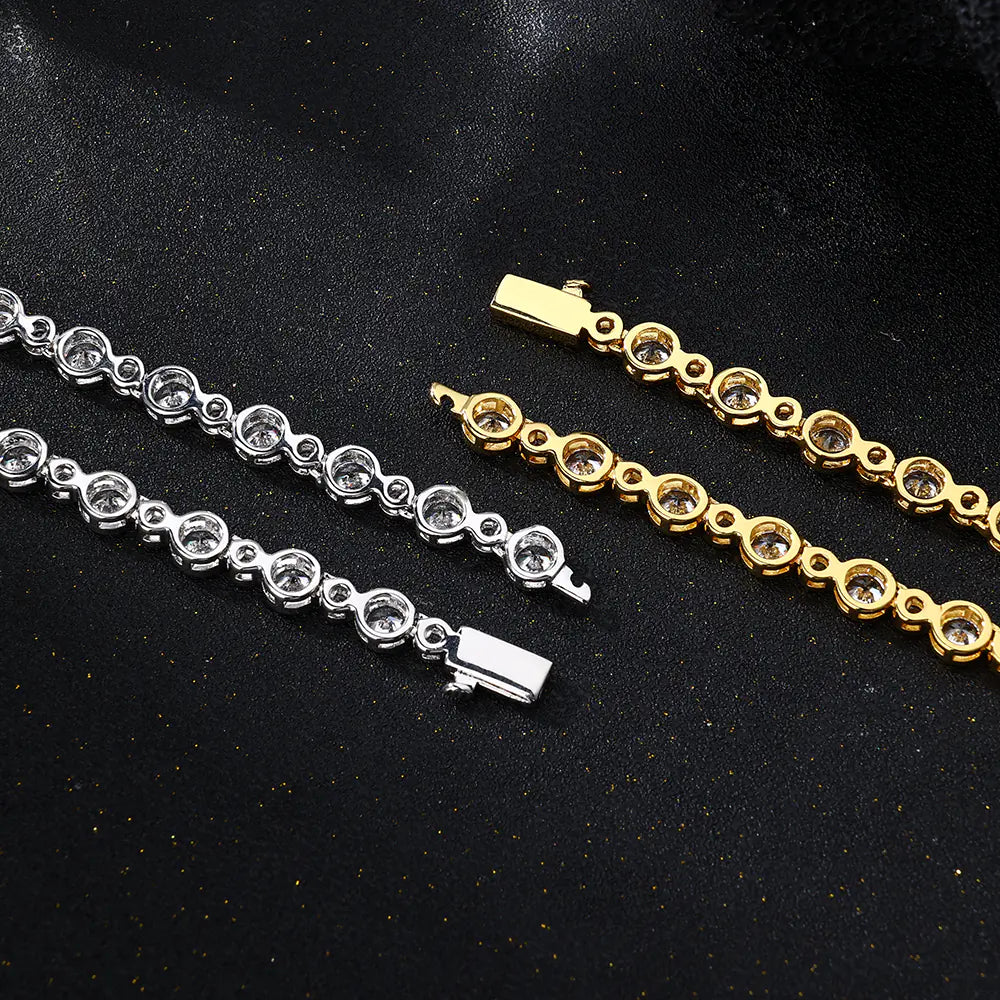 Round Alternating Bezel-Set Tennis Chain