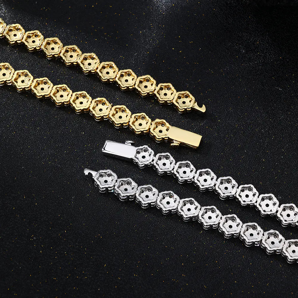 Green Round CZ Flower Tennis Necklace