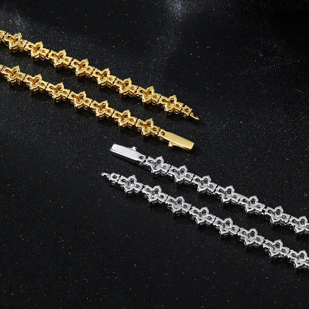 Hot 7.5mm Brass Iced CZ Flower Tennis Bracelet