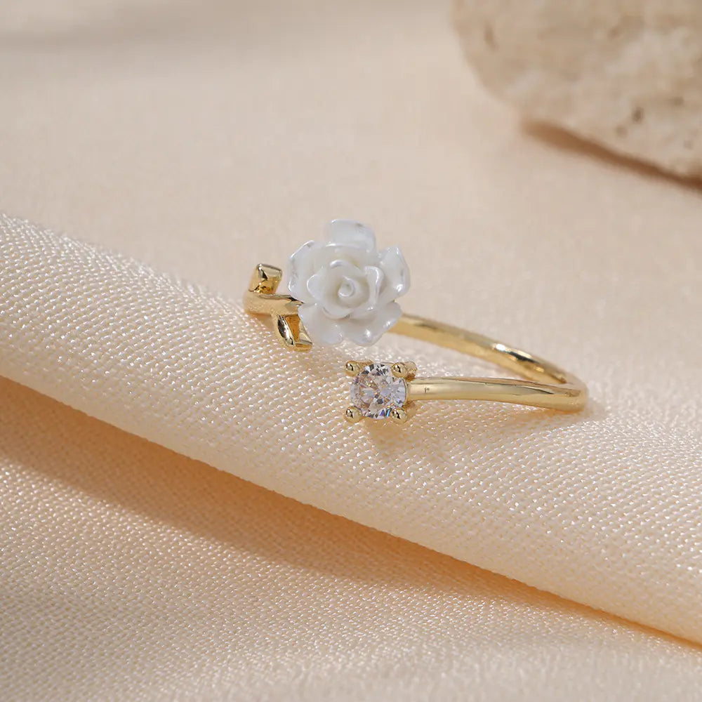 Stainless Steel Adjustable Rose CZ Ring