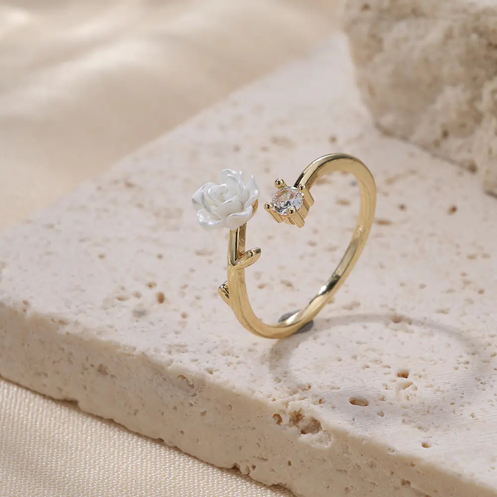 Stainless Steel Adjustable Rose CZ Ring