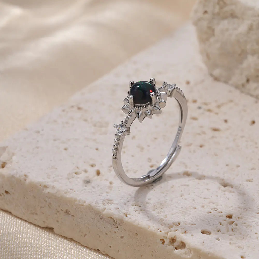 Luxury Dainty Adjustable 925 Silver Opal Ring