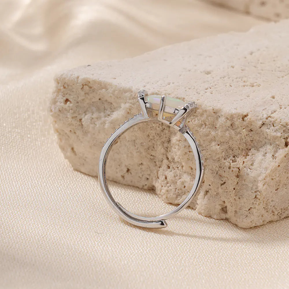 New 925 Sterling Silver Opal Adjustable Rings
