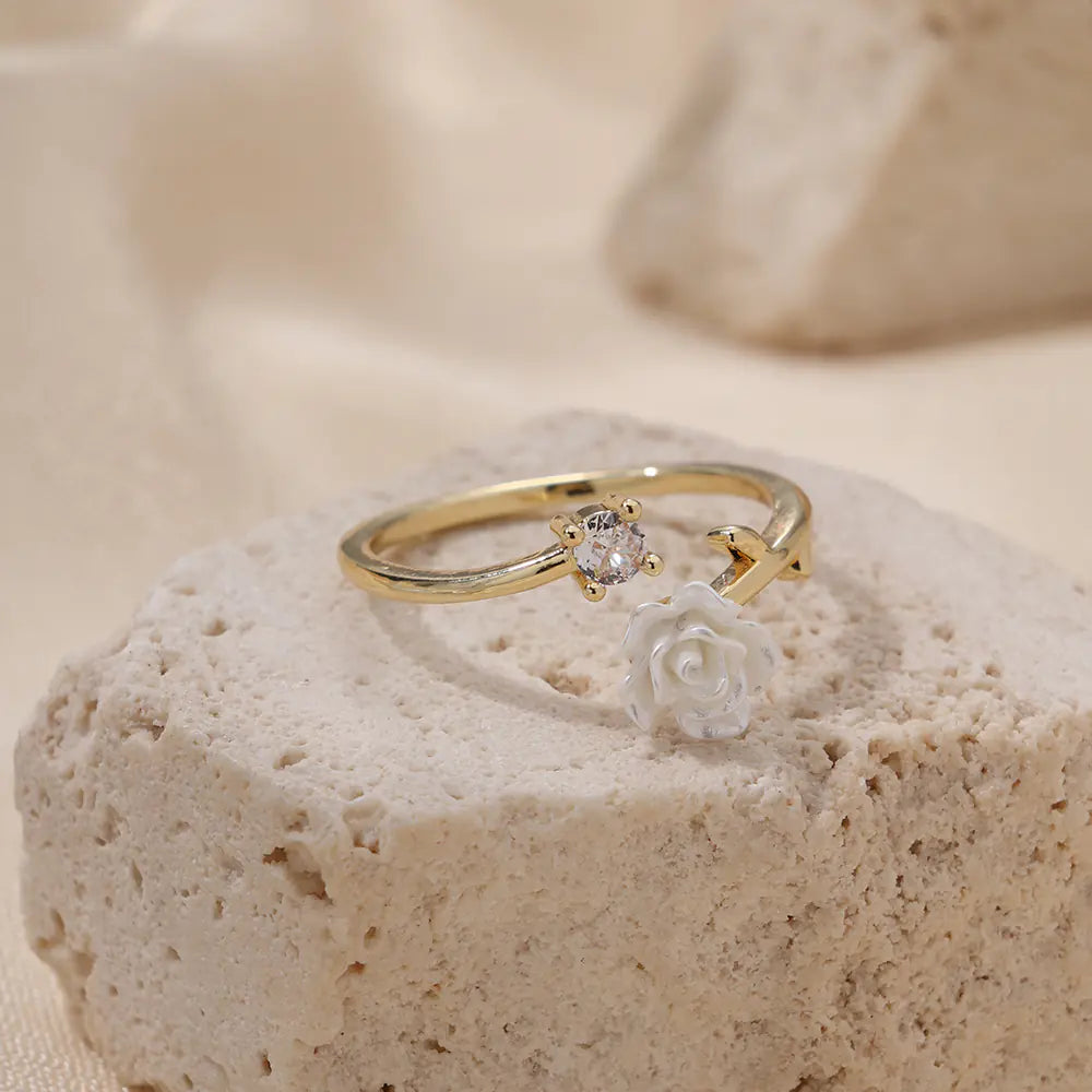 Stainless Steel Adjustable Rose CZ Ring