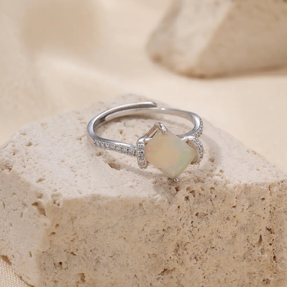 New 925 Sterling Silver Opal Adjustable Rings