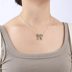 Stainless Steel Colored Rhinestones Bow Design Necklace