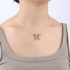 Stainless Steel White Rhinestones Bow Design Necklace
