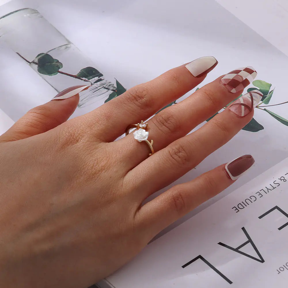 Stainless Steel Adjustable Rose CZ Ring