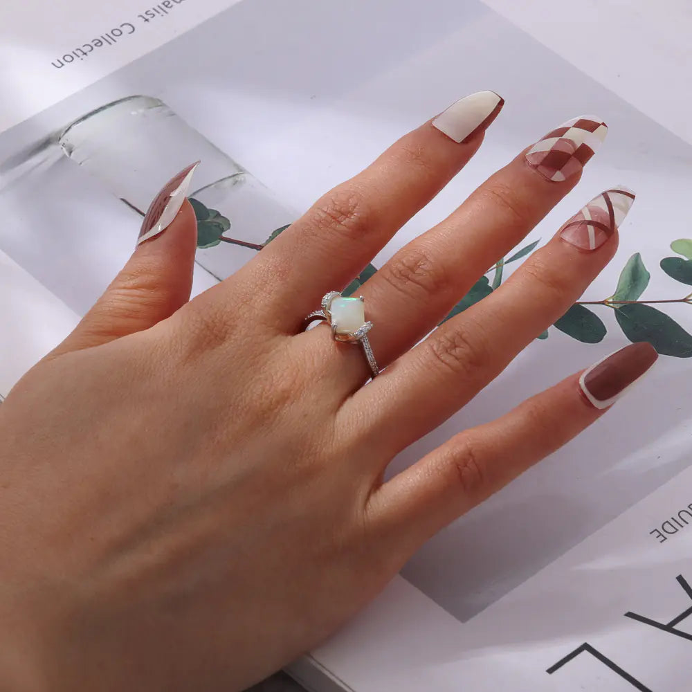 New 925 Sterling Silver Opal Adjustable Rings