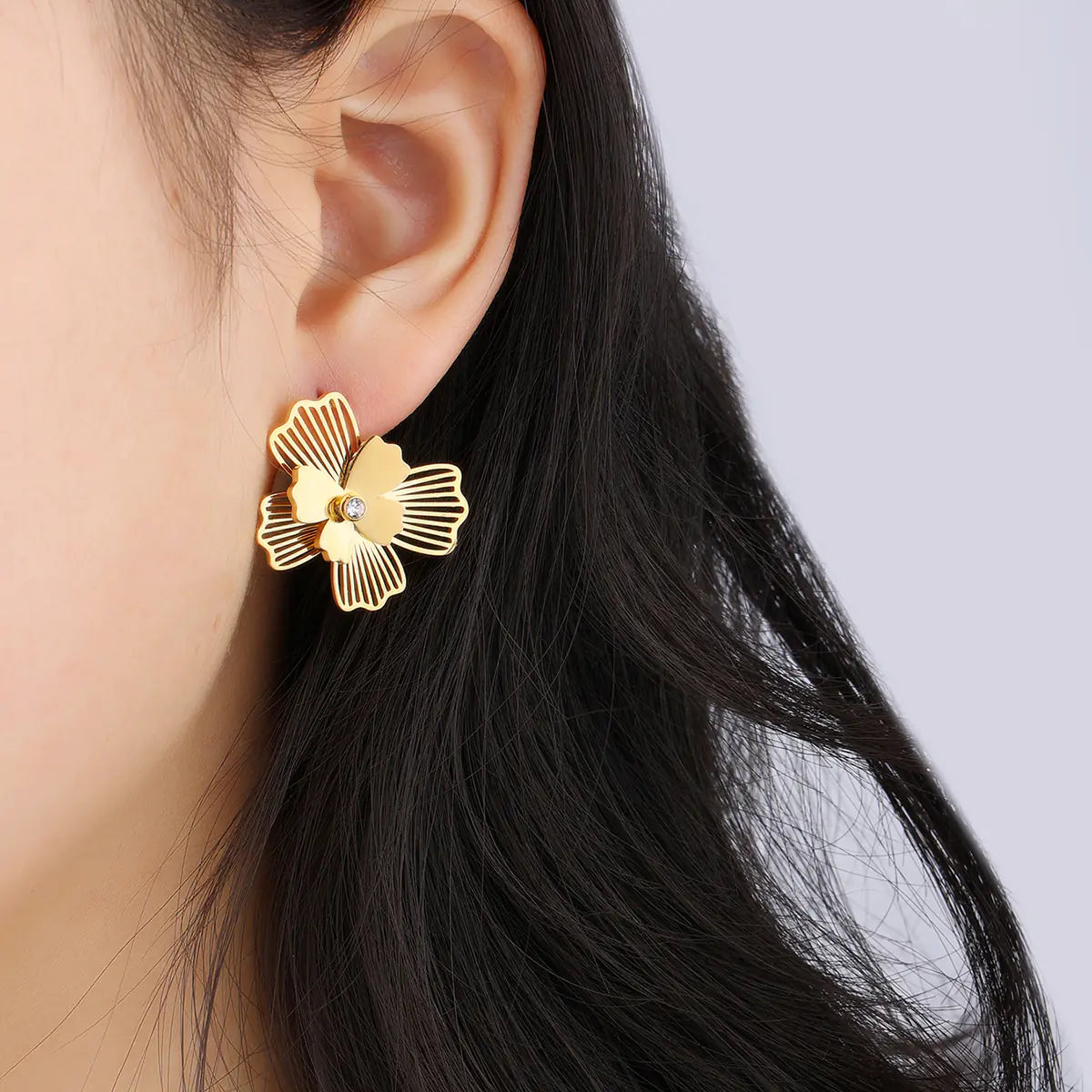 Stylish Double Layers Petal Embedded Earrings