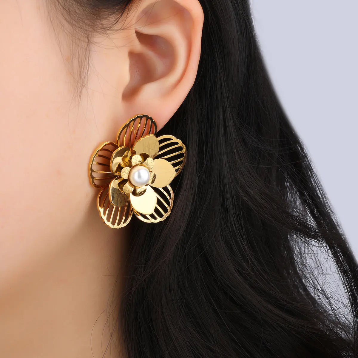 Distinctive Gold Coated 3 Layers Flower Earrings