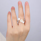 Classical Stainless Steel Shell Flower Pearl Open Ring