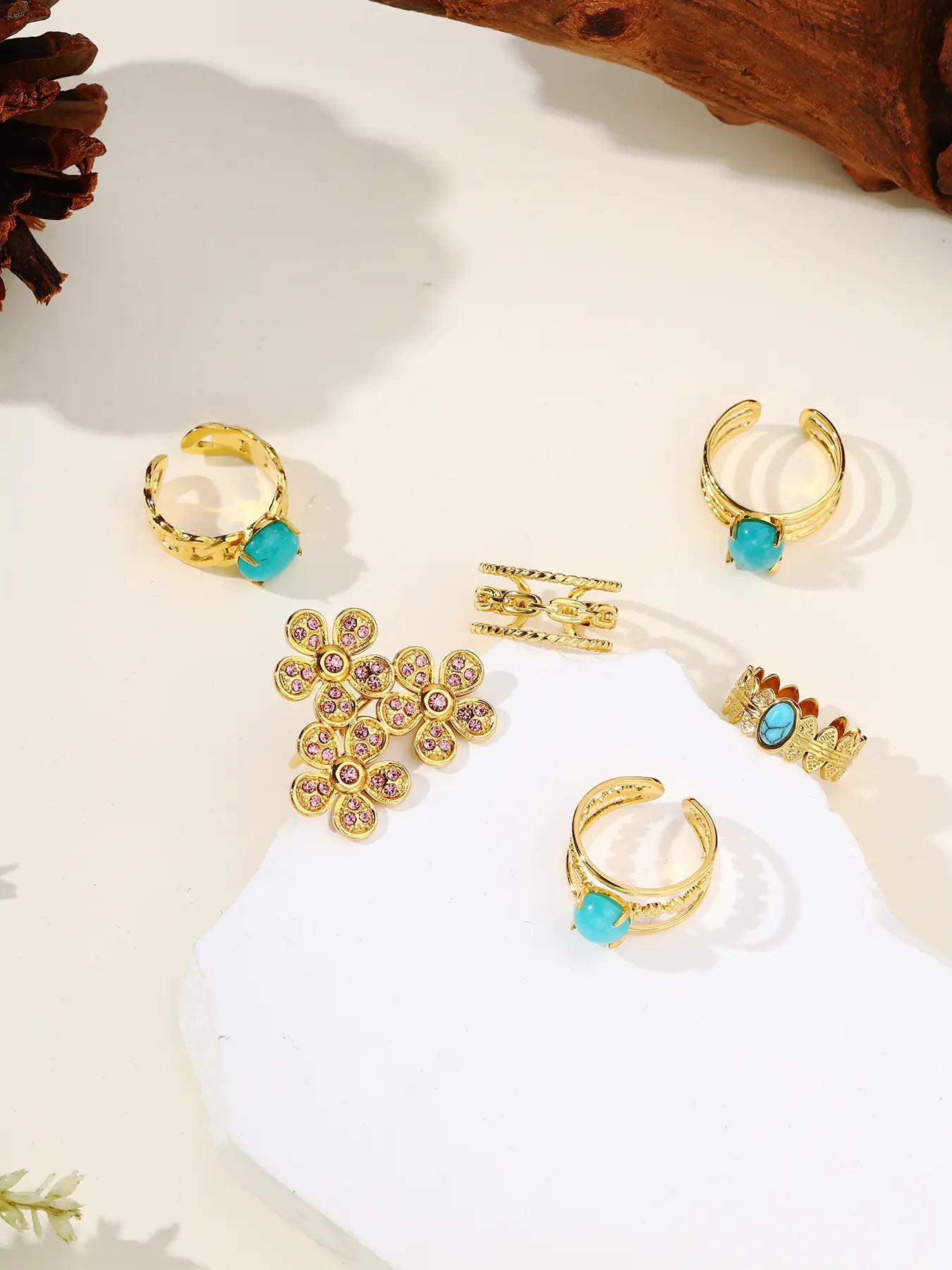 Trendy Open Gold Plated Natural Stone Ring