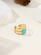 Trendy Open Gold Plated Natural Stone Ring