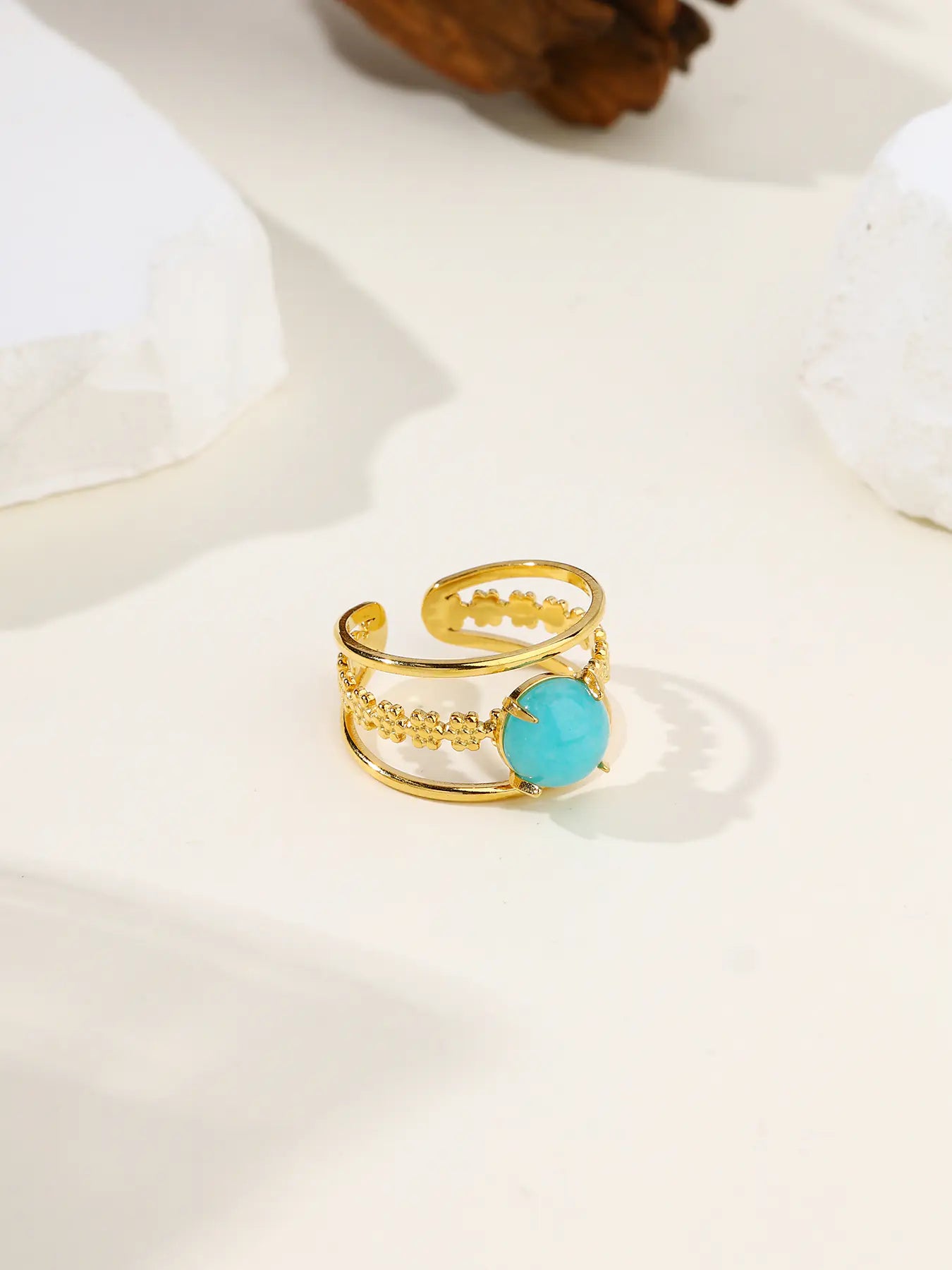 Trendy Open Gold Plated Natural Stone Ring