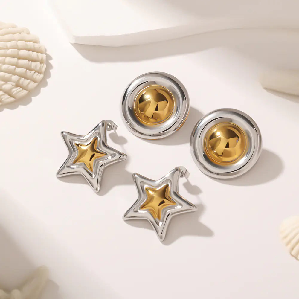 No Tarish Stainless Steel Star Stud Earrings