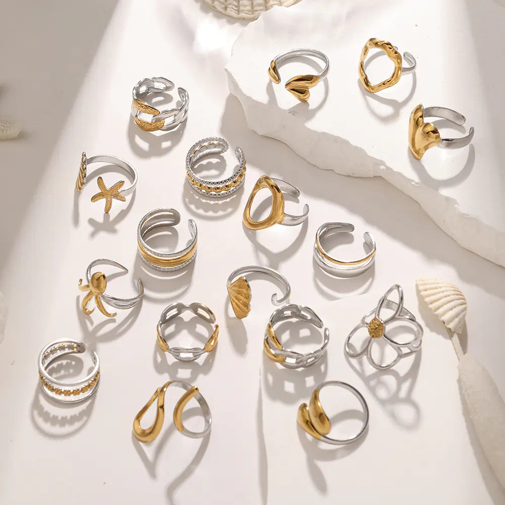 18K Gold Plated Stainless Steel Heart Open Rings