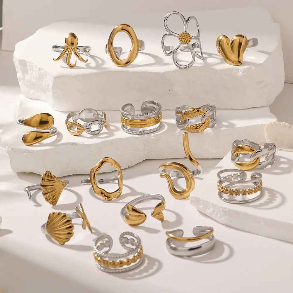 Gold Plated Stainless Steel 3-row Adjustable Ring