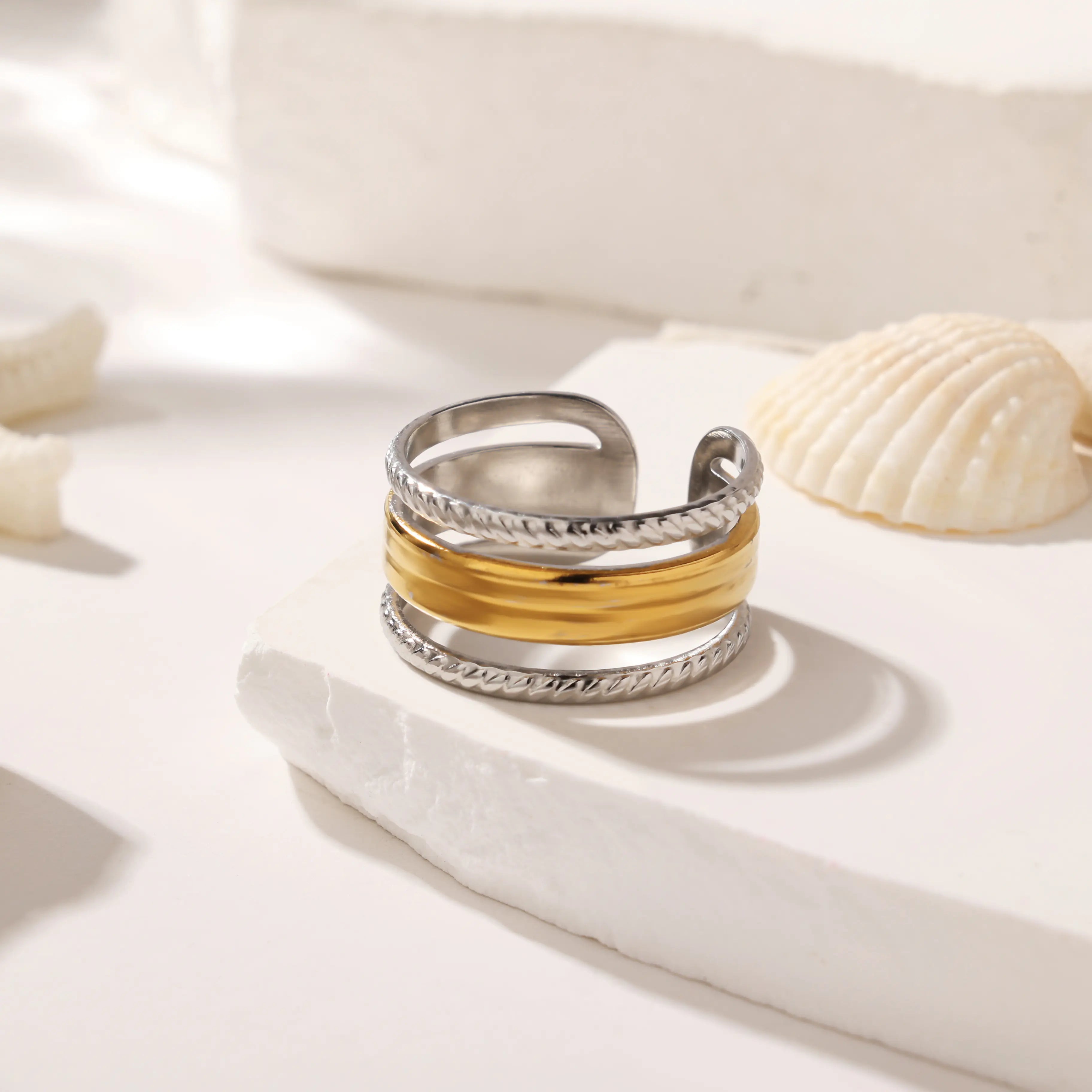 Gold Plated Stainless Steel Two-tone Opening Ring