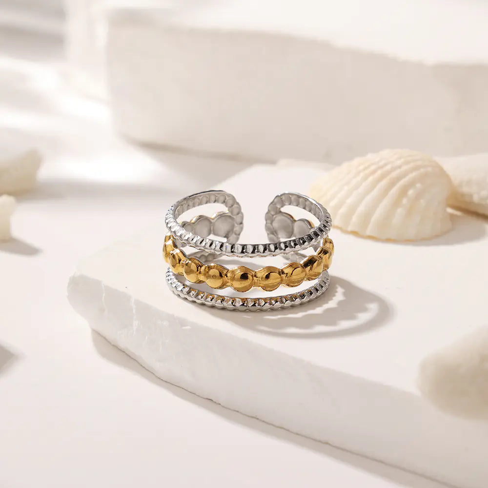Gold Plated Stainless Steel 3-row Adjustable Ring