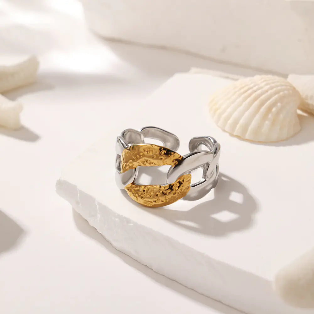 Fashion Two-tone Stainless Steel Open Chain Ring
