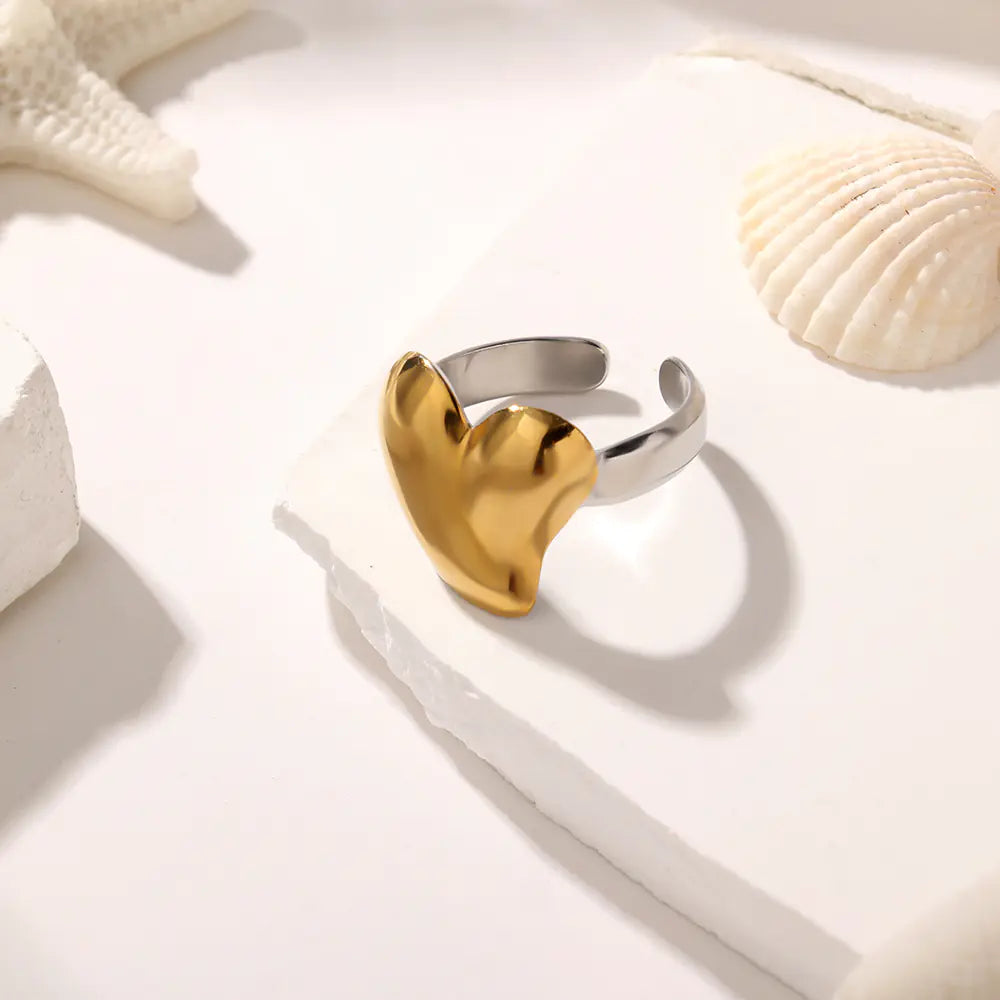 Plain Stainless Steel Gold Heart Open Ring