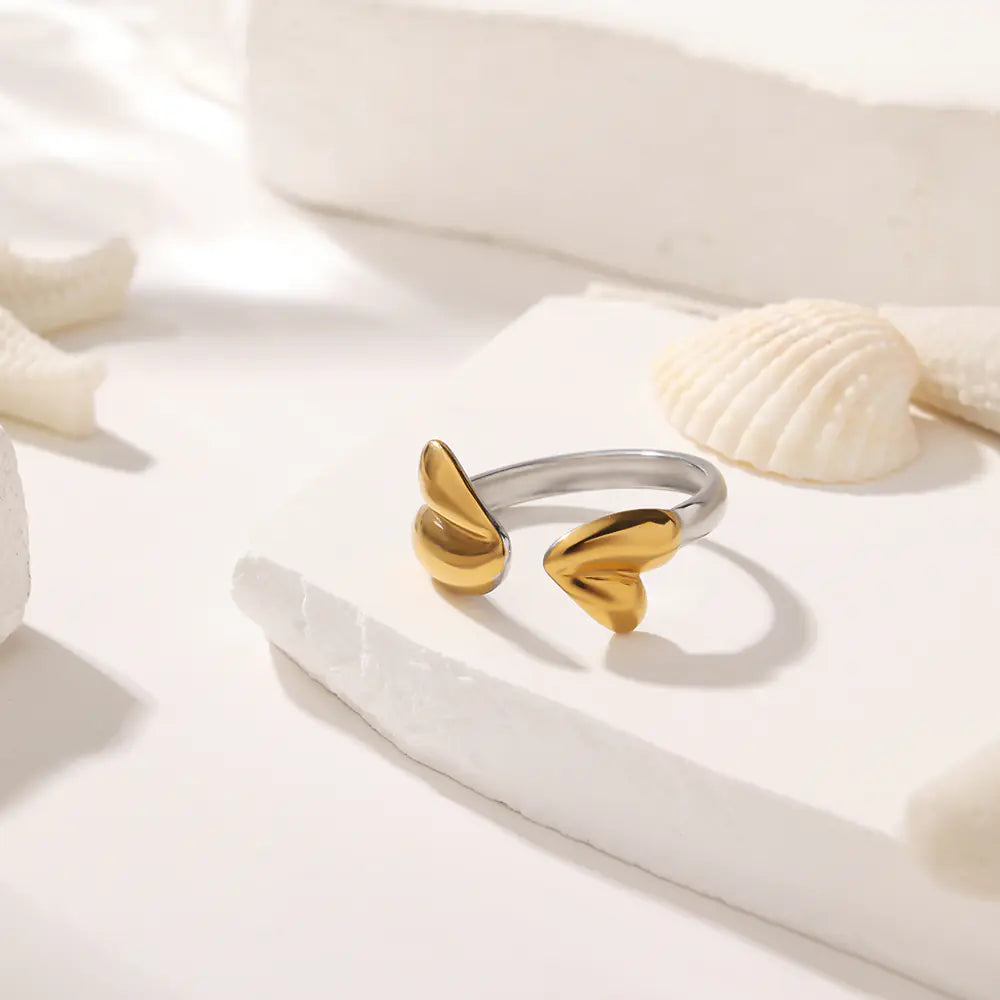 18K Gold Plated Stainless Steel Heart Open Rings