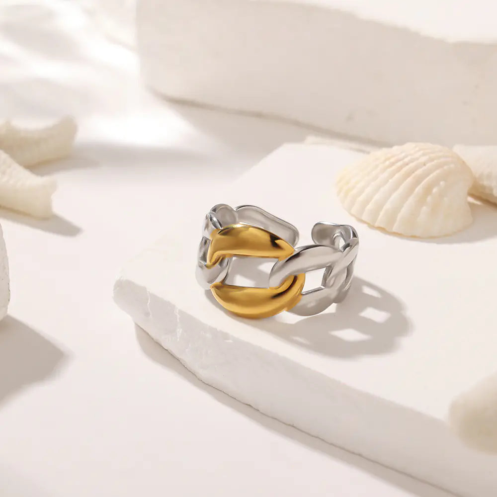 No Tarnished Stainless Steel Two-Tone Chain Rings